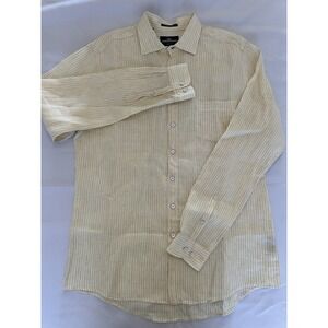 Rodd & Gunn Long Sleeve 100% Linen Shirt Mens Size Large Yellow‎ Striped Italian